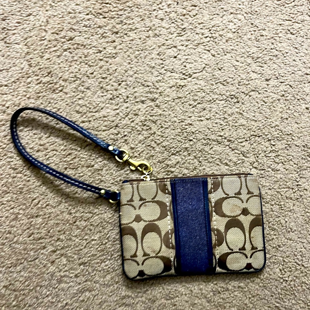 Coach brown and navy wristlet